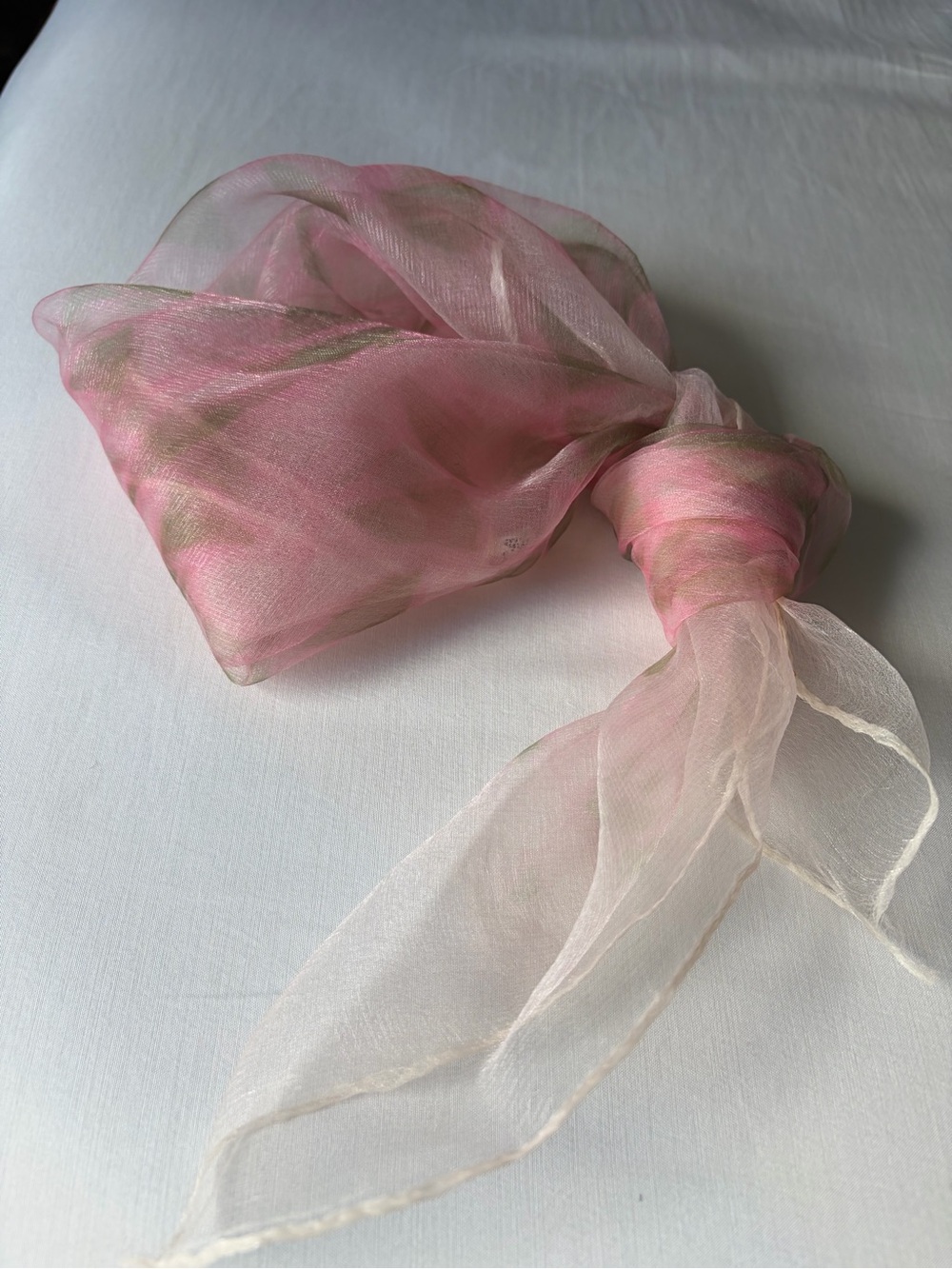 Vintage Berkshire Sheer 100% Silk Scarf - Pink & Sage Green